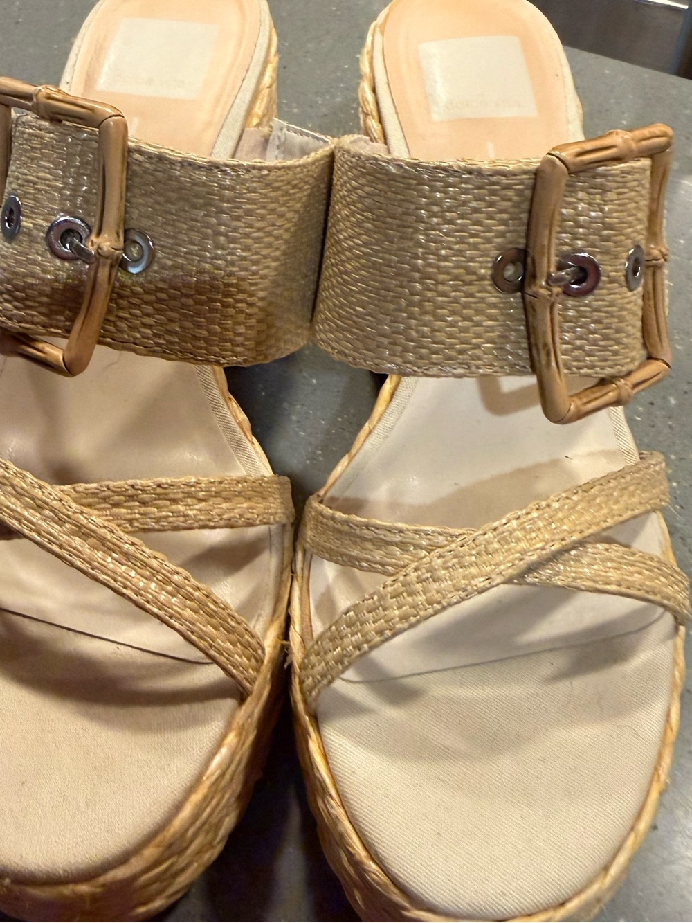 Dolce Vita Beige Woven Espadrille Wedge Sandals with Buckle